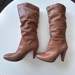 Brown Heeled Boots with Slouchy Design and Pointed Toe
